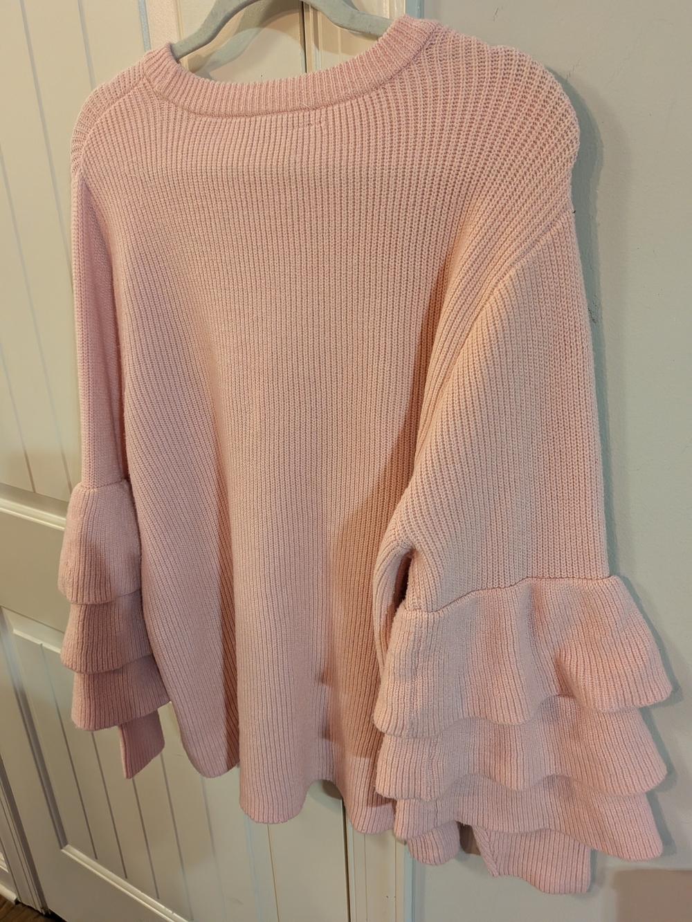 ELOQUILL Elements Plus Size 22/24 Peachy Pink Ruffle Bell Sleeve Sweater NWT - Picture 15 of 16